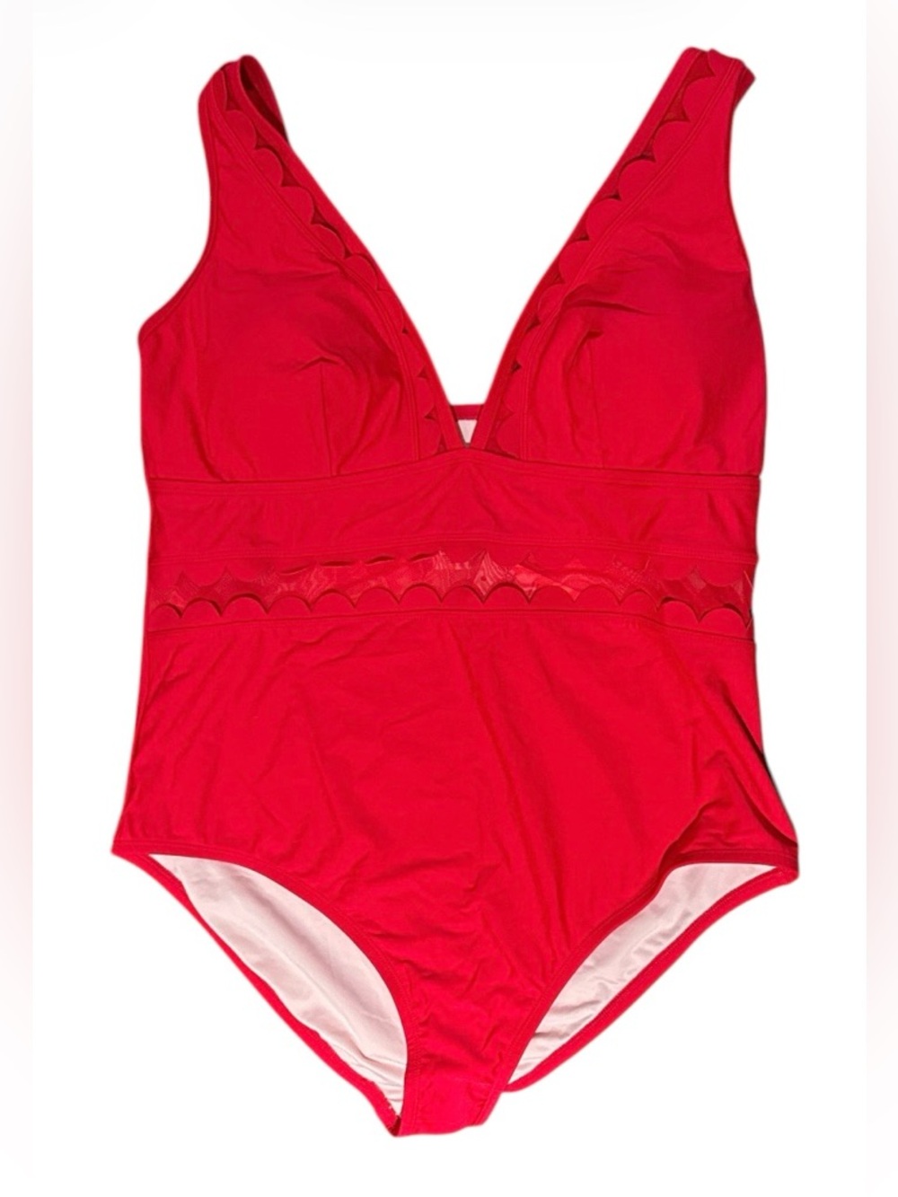 🆕 Cupshe Red Scallop Trim One-Piece Swimsuit with mesh cut outs Sz 1x